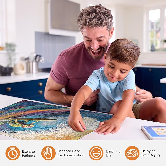 Vibrant Chameleon Surfing 1000 Piece Puzzle for Adults - Challenging Puzzles Art Painting Jigsaw Puzzles Family Game Home Decor