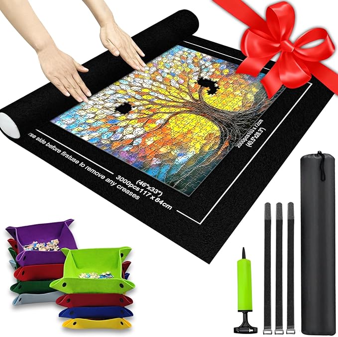 Napzy Puzzle Mat-Jigsaw Puzzles Matt Roll Up to 3000pcs Roll-up Puzzled Board Puzzling Organizers and Storage with 8PCS Jigsaws Sorting Trays, Drawstring Storages Bag Jigsawn Keeper Saver