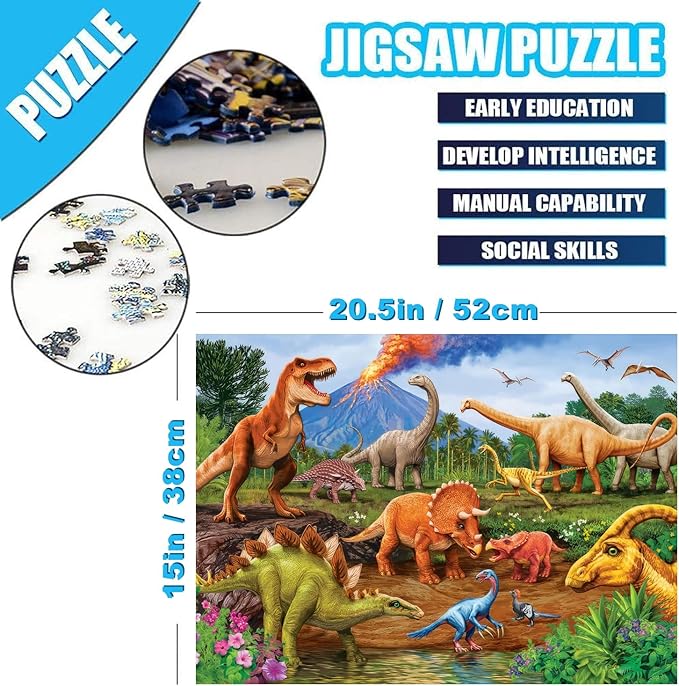 500 Piece Puzzles for Adults Jurassic 20.5 x 15 Inch 500 Piece Jigsaw Puzzles for Adults Dinosaurs Puzzles 500 Pieces for Adults Educational Challenge Puzzle