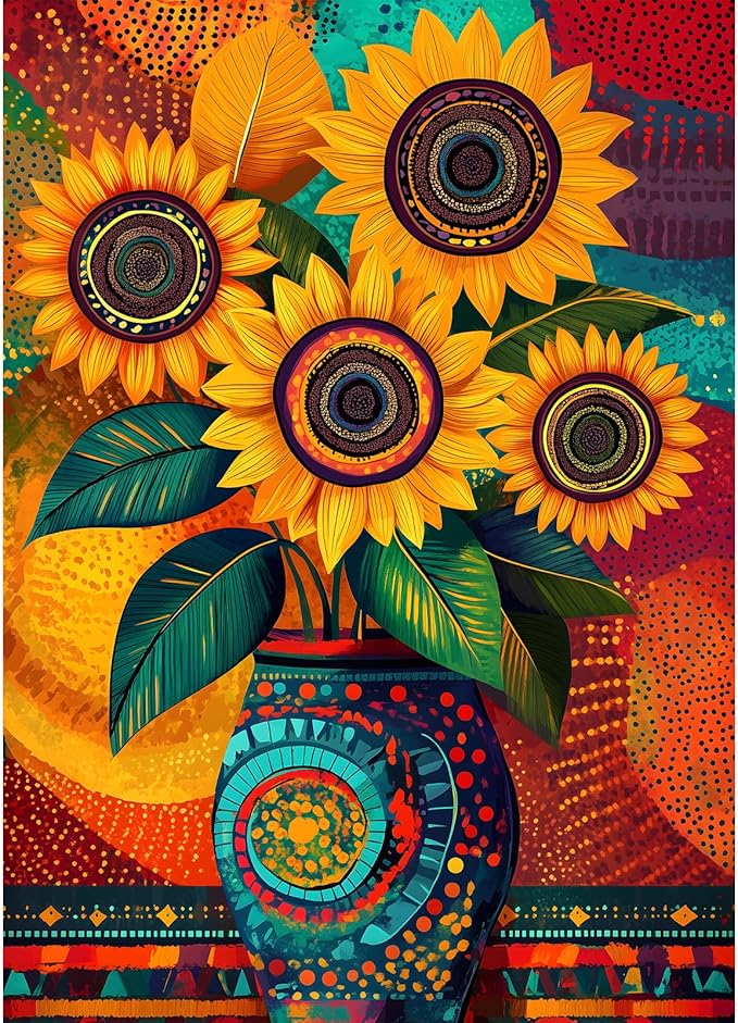 Radiant Sunflower Vases 1000 Piece Puzzle for Adults - Difficult Puzzles Art Painting Jigsaw Puzzles Family Game Home Decor