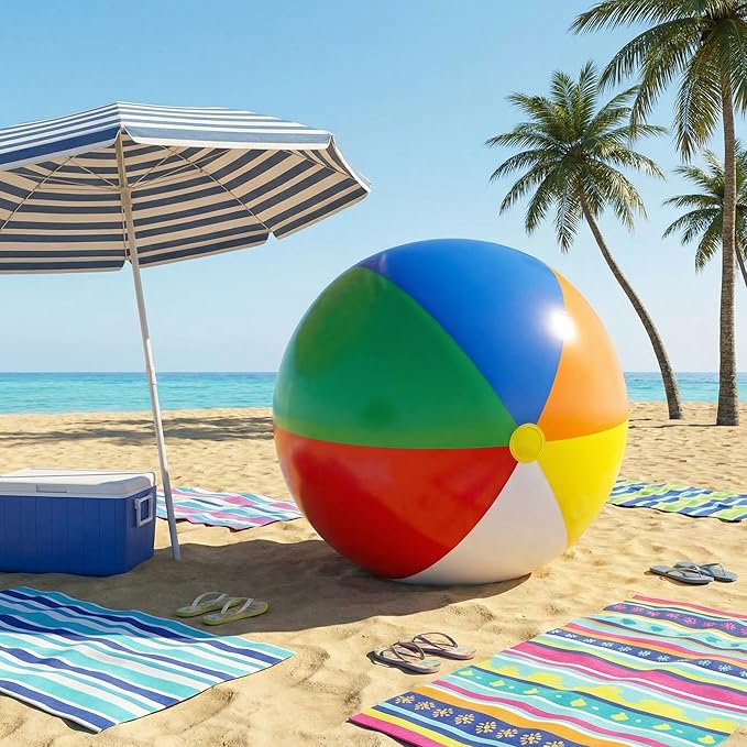 5 ft or 5.9 ft Giant Inflatable Beach Ball Jumbo Rainbow Ball Extra Large Inflatable Toys for Pool Summer Beach Pool Event Party Massive Games