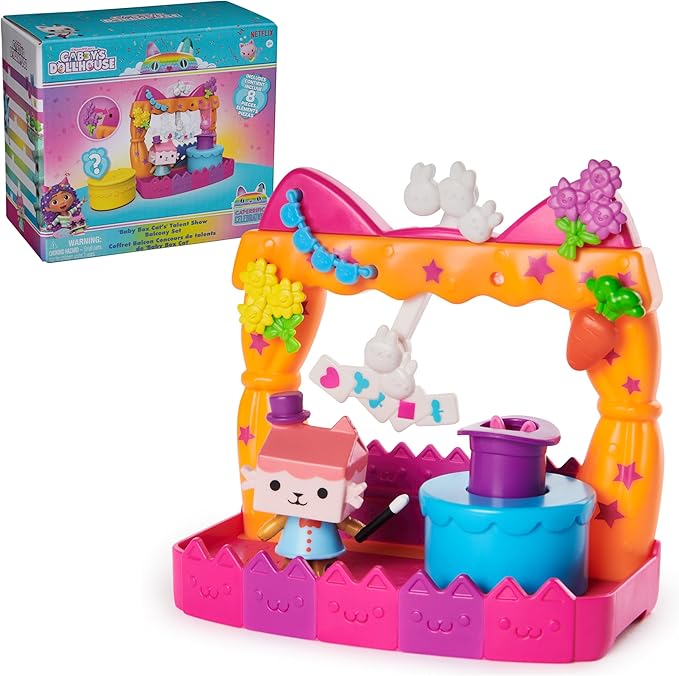 DreamWorks GABBY'S Dollhouse, Baby Box Talent Show Balcony Playset, 8-Pcs with Toy Figures, Doll House Accessories & Sensory Play, Kids Toys for Girls & Boys 3+