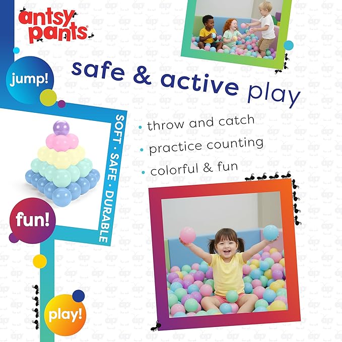 Antsy Pants 100 Ball Pit Balls, Ball Pit for Toddlers 1-3, Non-Toxic Materials, Lightweight, 5 Pastel Colors, Reusable Storage Bag, Plastic Balls for Ball Pit, Sensory Toys for Kids