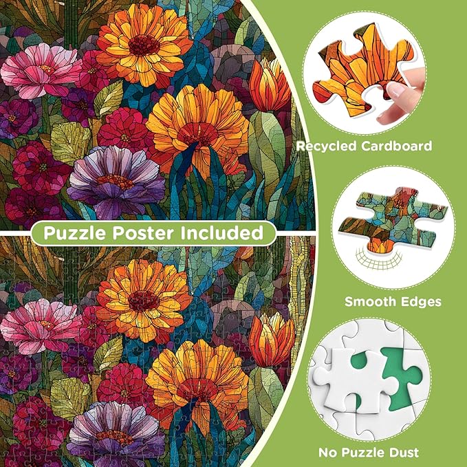 500 Piece Puzzles for Adults, Cactus Puzzles 500 Pieces, Stained Glass Puzzle Including Mosaic Art Cactus, Colorful Succulent Puzzles for Plant Lovers, Challenging Game Home Decor, 20.5 x 15 in