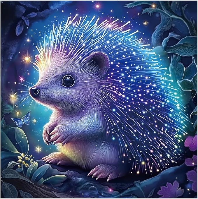 Magic Hedgehog Forest Puzzle 1000 Pieces for Adults, Fantasy Starry Night Animal Jigsaw Puzzle, Butterfly Glitter Plant Woodland Puzzles
