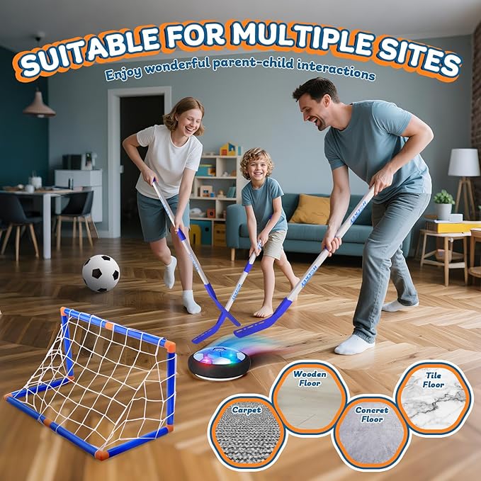 3-in-1 Hover Soccer Ball, Kids Toddler Hockey Set with LED Lights,Indoor Outdoor Toys for Kids, Soccer Gift for Boys 6-8 8-12, Birthday,Kids, Boys Girls Age 6, 7, 8, 9, 10, 11, 12