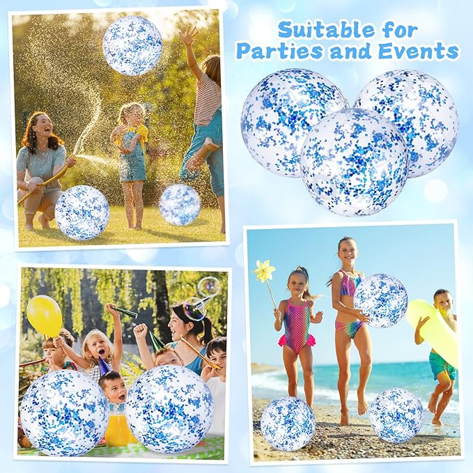 12 Pack 12 Inch Glow in The Dark LED Beach Ball Jumbo Confetti Glitters Inflatable Ball Swimming Pool Game for Party Pool Summer