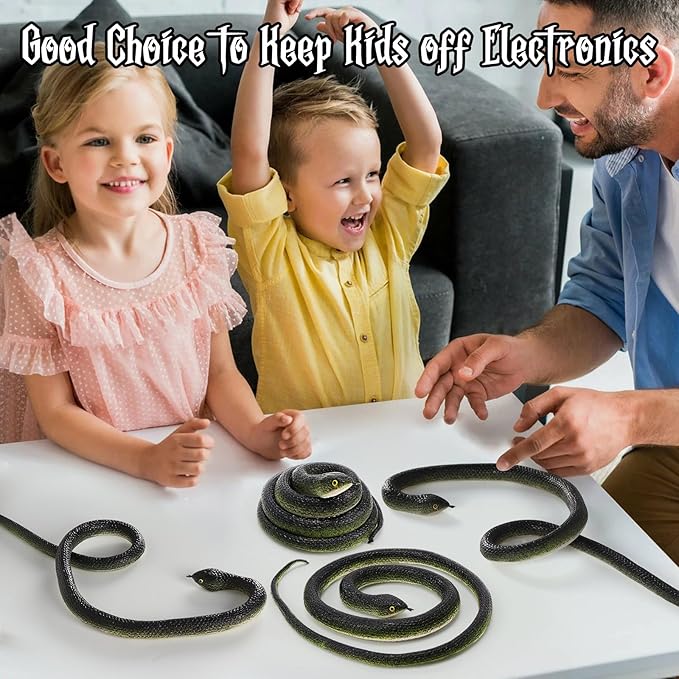 4 Pcs Realistic Snakes Rubber Plastic Snakes Prank Snake for Party Decor, Tricking People, Garden Props Decorations, 31.5in