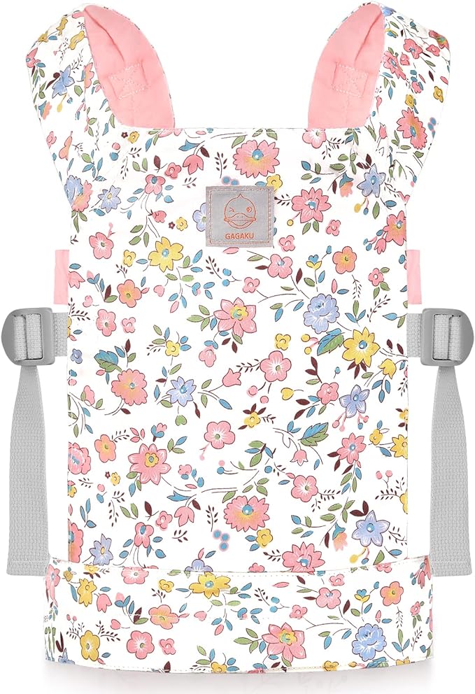 GAGAKU Baby Doll Carrier for Kids, Stuffed Animal Carrier Reborn Baby Carrier with Adjustable Straps, Baby Doll Accessories - Pink (Flowers)