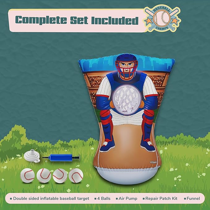 Pitching Target for Kids – Double-Sided Baseball Training Equipment for Indoor & Backyard Baseball Practice, Inflatable Strike Zone with Balls & Pump, Ages 3+