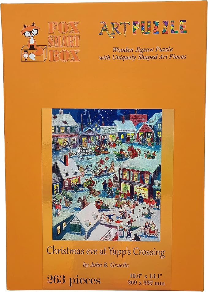 Wooden Jigsаw Puzzle for Adults - Uniquely Shaped Pieces - Made in The USA by FoxSmartBox - 263 Pieces - Christmas eve at Yapp's Crossing