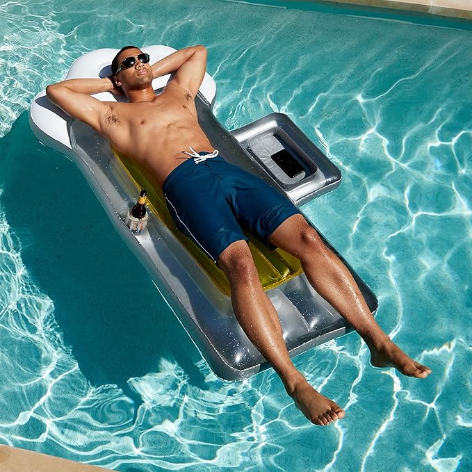 SWIMLINE Inflatable Swimming Pool Float Lounger Raft Mattress, Fun Mat, Beer Mug, Yellow