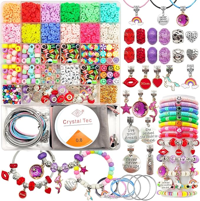 leitait Girls Toys Bracelet Making Kit - 3000pcs Charm Jewelry Making Kit Supplies,Easter Basket Stuffers,Unicorn/Mermaid Crafts Birthday Gifts for Girls Ages 5 6 7 8 9 10 11 12 Years Old