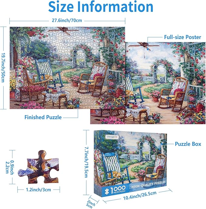 1000 Piece Puzzle for Adults, Cozy Patio Garden Puzzles for Adults 1000 Pieces Flower Garden Jigsaw Puzzles 1000 Pieces Romantic Floral Patio Oil Painting Puzzle for Teens Seniors Challenging Gift