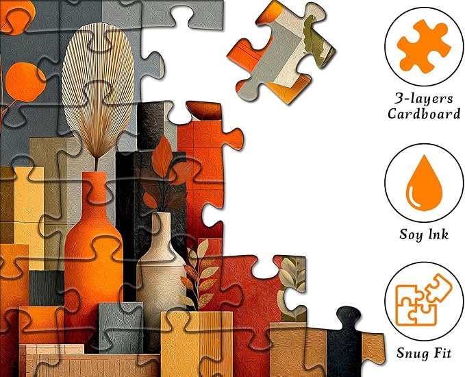 Flower Puzzles for Adults 1000 Pieces, Orange Whisper Art Puzzle, Modern Plant Floral Vase Puzzle in Warm Autumn Tones, Aesthetic Challenge Jigsaw Puzzle