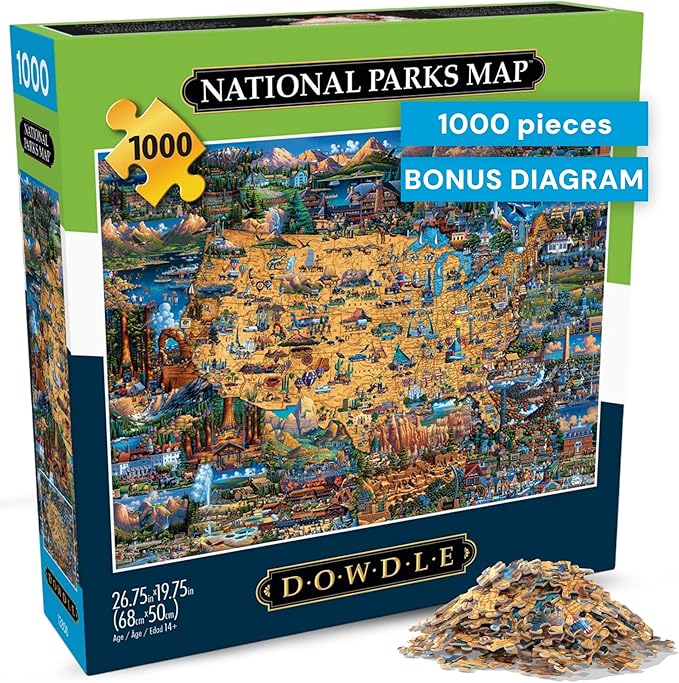 Buffalo Games - Jigsaw Puzzles 1000 Pieces - Dowdle National Parks Map - 1000 Piece Puzzle for Adults - Premium Giftable Foil Box with Reference Poster - Made in USA