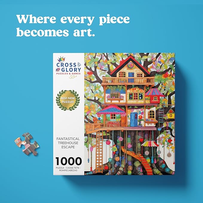Cross & Glory Jigsaw Puzzles 1000 Pieces for Adults | Fantastical Treehouse Escape | Whimsical Art | Whimsical 1000 Piece Puzzle for Adults | Vibrant Treehouse Puzzle | Satin Finish | 20x27 Inches