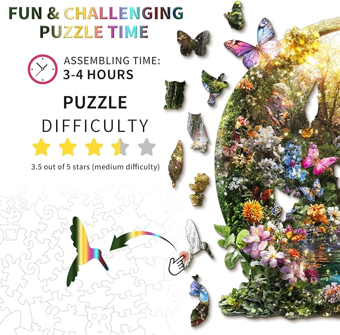 Wooden Puzzles for Adults, Butterflies and Waterfalls Jigsaw Puzzles, 301 Piece Unique Shaped Puzzle, 3D Visual Landscape Shape Puzzle, Gifts for Adults，Wall Decor(13.4 * 13 in)