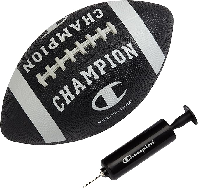 Champion Blitz Football, All-Weather Football, Enhanced Grip, Durable Rubber Cover and Molded Laces, for Outdoor Sports & Training, Includes 6 Ball Pump