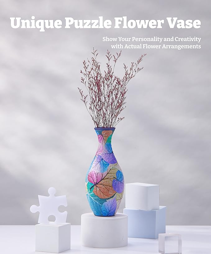 Pintoo 3D Puzzle Vase Unique Flower Vase Made By 160 Curved Plastic Puzzle Pieces House Warming Gift for Flower Arrangements and Home Decoration, for Mom [S1034] (Classic, Colorful Leaves)