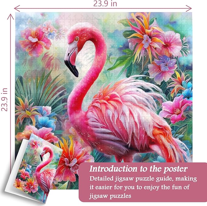 PICKFORU Pink Flamingo Puzzles for Adults 1000 Pieces, Colorful Flower Spring Garden Puzzle, Plant Animal Jigsaw Puzzles