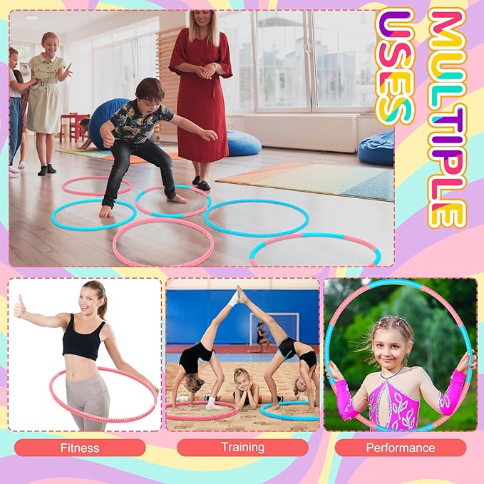 6 Pcs Exercise Hoop Detachable Fitness Rings Adjustable Plastic Toy Fitness Hoop Playground Toys Colored Circles for Teens Games Gymnastics Agility, 28 Inch(Pink, Blue)
