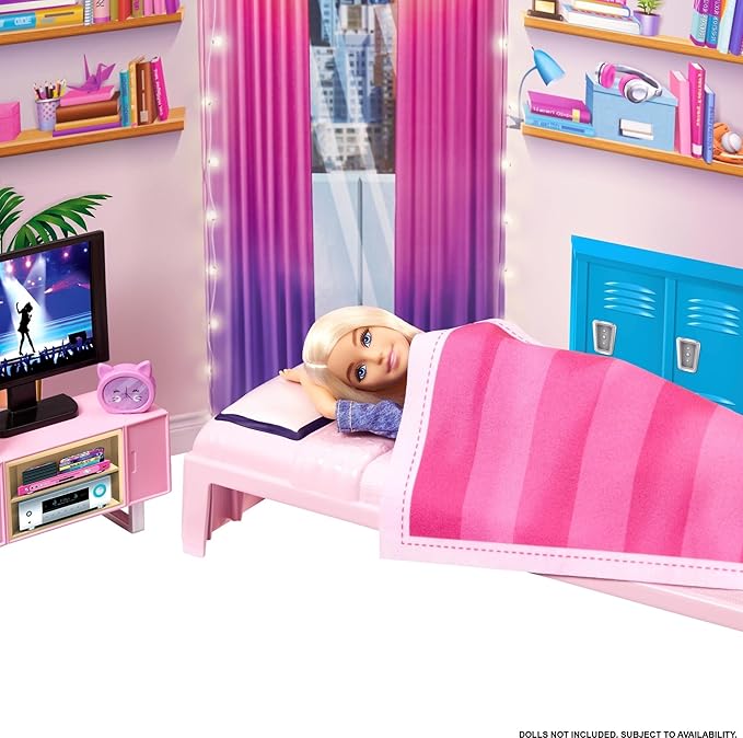 Barbie Toy Playset, Big City, Big Dreams Dorm Room Furniture & Accessories with 2 Beds, Couch, Bean Bag Chair & More