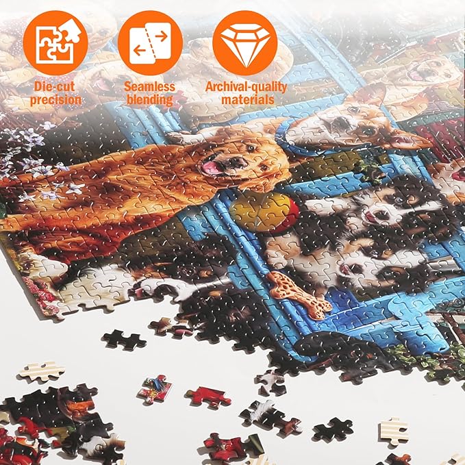 Jigsaw Puzzles for Adults 1000 Pieces, Animal Dogs Collection Difficult Challenging Unique Puzzle for Game Night Family Home Decor, 20x27 Inches, Dog Family