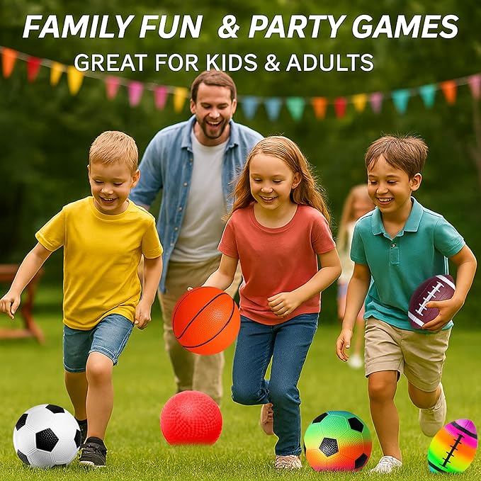 8.5 Inch Sports Balls Set 7 Pack,Playground Balls for Kids&Adults, Includes Soccer Ball, Basketball, and Football,Rainbow Ball for Outdoor & Indoor Games, Boys and Girls Gift with Gift Box