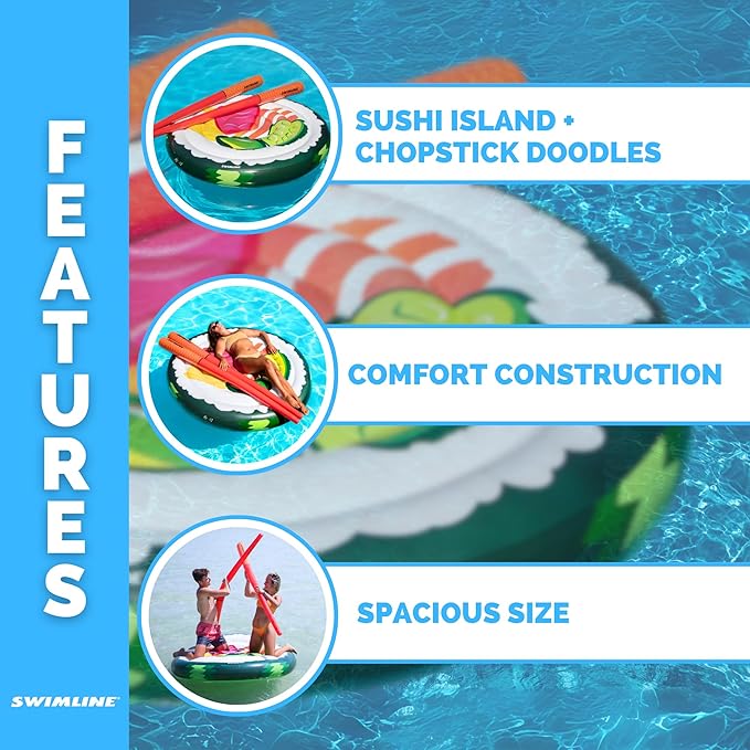 SWIMLINE ORIGINAL Sushi & Chopsticks Set Pool Float – Durable Vinyl Lounger for Adults & Teens – Fun Pool Float for Lake, Beach, or Backyard – Easy to Inflate and Store