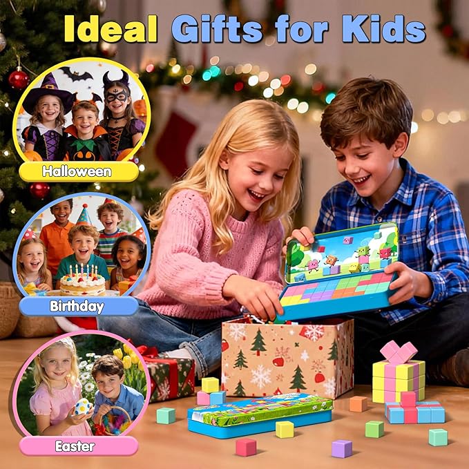 Mini Magnetic Blocks, Travel Outdoor Toys for Kids Ages 3-5 4-8, Magnet Cubes with Iron Box, STEM Montessori Sensory Building Toys, Ideal Gifts for Toddlers Boys Girls Birthday