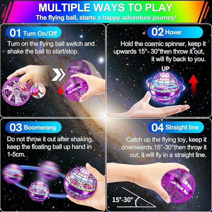 Flying Orb Ball Toy,2026 Upgraded Parachute LED,Magic Hand Controlled Flying Gravity Ball,Cosmic Globe Boomerang,Cool Christmas Birthday Gift for 6 7 8 9 10+ Year Old Boys Girls-Blue & Purple