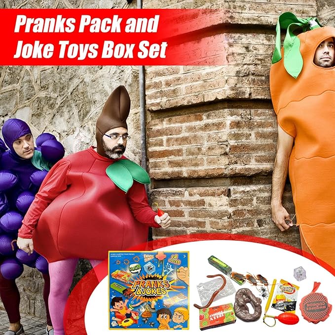 Gag Prank Kit, Funny Joke Toys, 12 Piece Portable Set, Assorted Novelty Practical Joke Gadgets, Party Favors Entertainment Pack, Humor Toy Collection for Kids Friends Adults Home