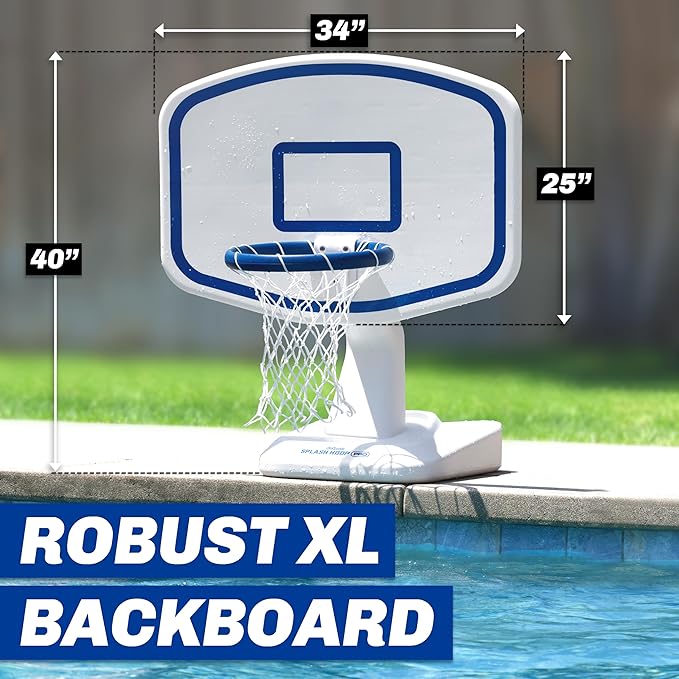 GoSports Splash Hoop Swimming Pool Basketball Game, Includes Poolside Water Basketball Hoop, 2 Balls and Pump – Choose Your Style