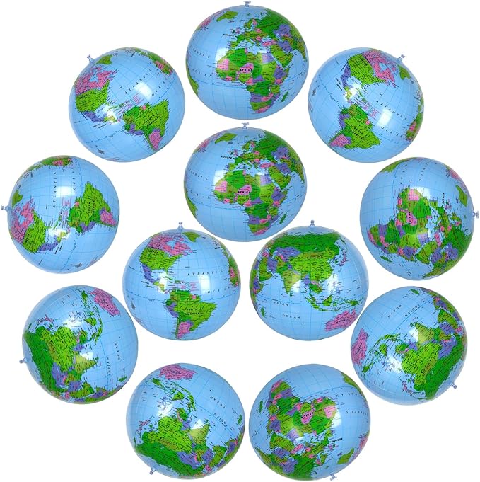 Coopay 12 Pack Inflatable Globe PVC World Globe Inflatable Earth Beach Ball Swimming Pool Ball Birthday Beach Party Decoration Summer Water Games Gifts for Beach Playing or Teaching