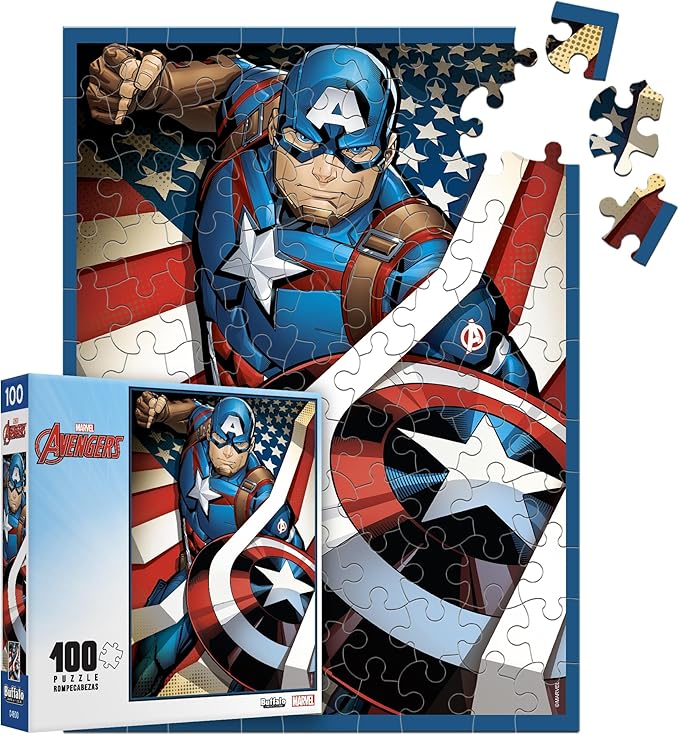 Buffalo Games - Marvel - Captain America: The First Avenger - 100 Piece Jigsaw Puzzle for Families -Challenging Puzzle Perfect for Game Nights - Finished Size is 15.00 x 11.00