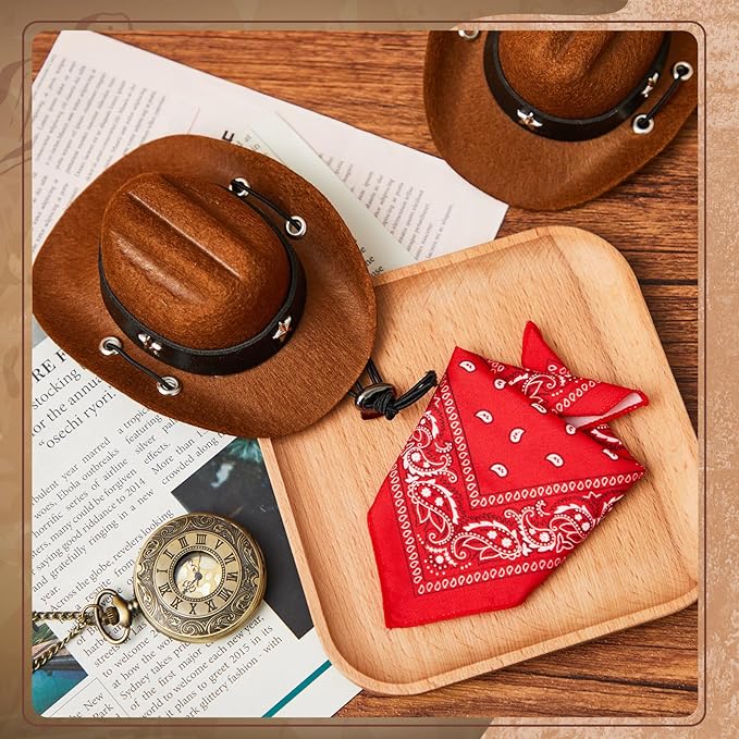 Shyyween 2 Pcs 17cm Doll Cowboy Costume Accessories Mini Western Cowboy Hat with Bandana Scarf Outfit Set Accessories for Birthday Christmas Anniversary Collectors' Gift, Doll Not Included
