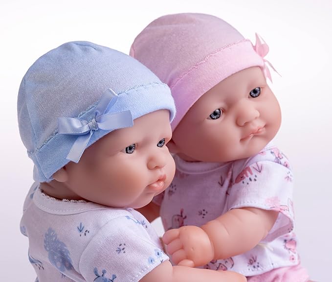 Berenguer Boutique Realistic La Newborn 12.5" Washable Vinyl Twins | Blue and Pink Themed Gift Set with Reusable Diaper, Caps, Shirts, Pacifier, Bottles and Birth Certificate - JC Toys
