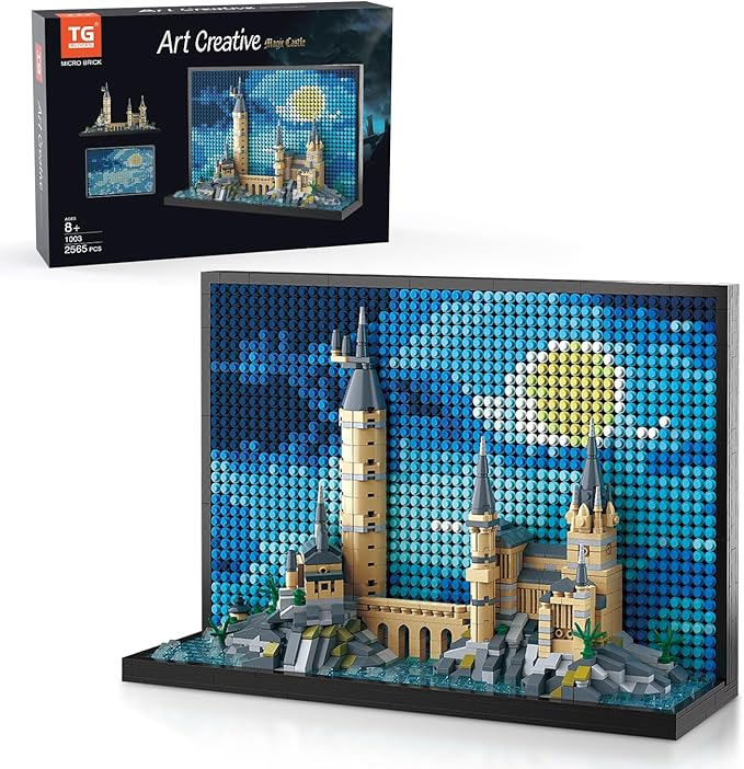 Micro Brick Magic Castle Building Set: 3D Wall Art | 2-in-1 Home Decor Model | Creative Castle & Painting Display | DIY Gift Idea Building Toy for Teens Ages 8+ Kids, Adults