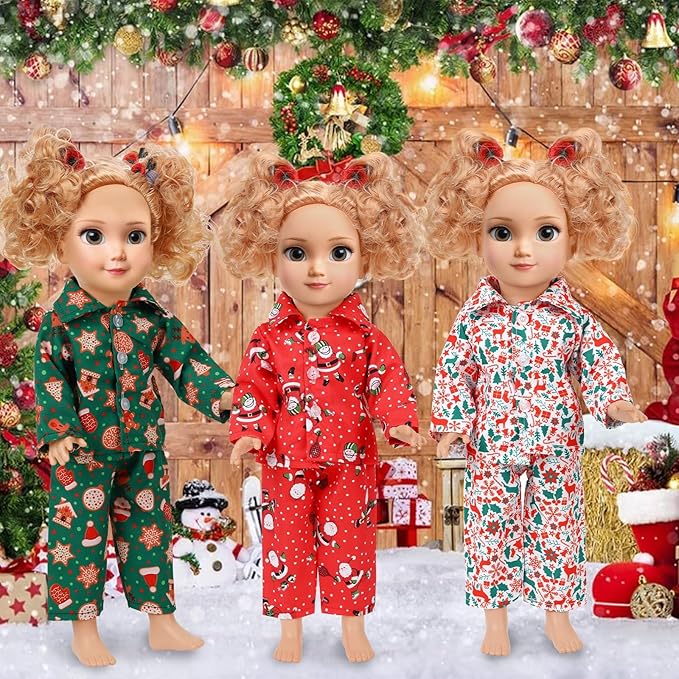 JANYUN 6 Set 18 Inch Doll Clothes and Accessories Christmas Pajamas Set for 18 Inch Doll for Birthday