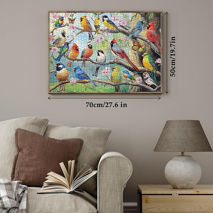 Beautiful Bird Flower Butterfly Puzzles for Adults 1000 Pieces, Colorful Garden Parrot Animal Jigsaw Puzzle, Impossible Spring Art Puzzles