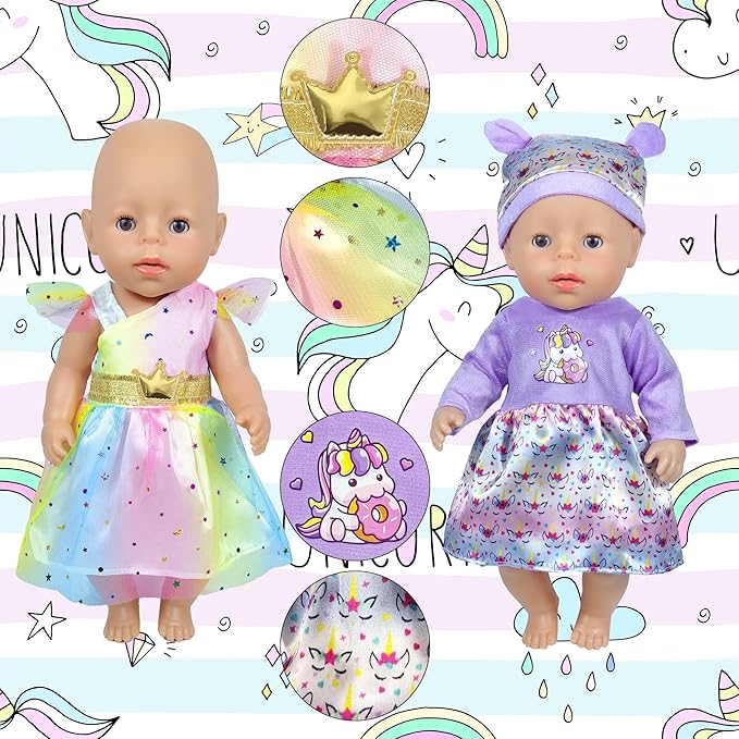 WONDOLL 12 Sets 14-16-Inch-Baby-Doll-Clothes-Outfits Dress Headbands Accessories Compatible with 43cm New Born-Baby-Doll, 15-inch-Baby-Doll（no Doll