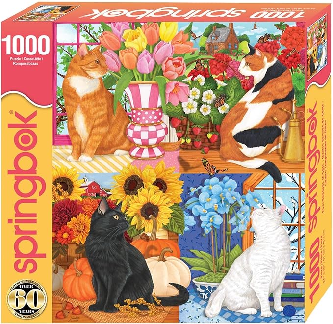 Springbok Four Seasons of Cats 1000 Piece Jigsaw Puzzle for Adults - Unique Cut Pieces - Made in USA