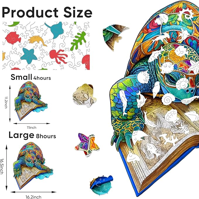Bovearto Jigsaw Puzzles, Sea Turtle Wood Puzzles Adult, Ocean Animal Jigsaw Puzzle Unique Shaped for Kids Puzzle Gift Family Games Large Size (16.2"*16.5")