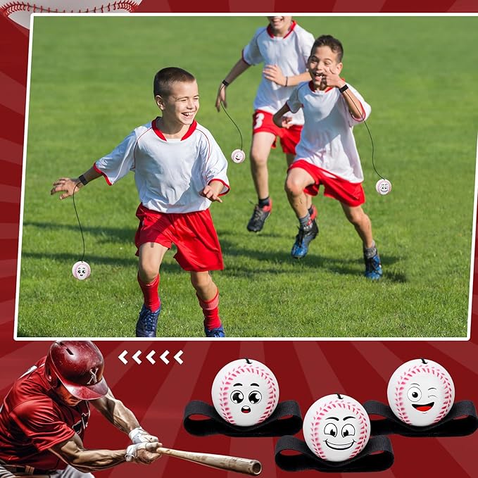 18 Pcs Wrist Return Balls on a String Face Return Sport Balls with Elastic Strap Wrist Exercise for Adults for Fun Outdoor Activity Sports Team Gifts (Baseball)