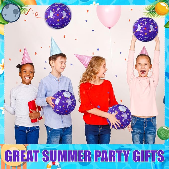 Leyndo 12 Pack Outer Space Themed Beach Ball for Kids 7.87" Bulk for Summer Pool and Beach Game Gifts and Birthday Party Supplies and End of The Year Class Party Decoration Favors