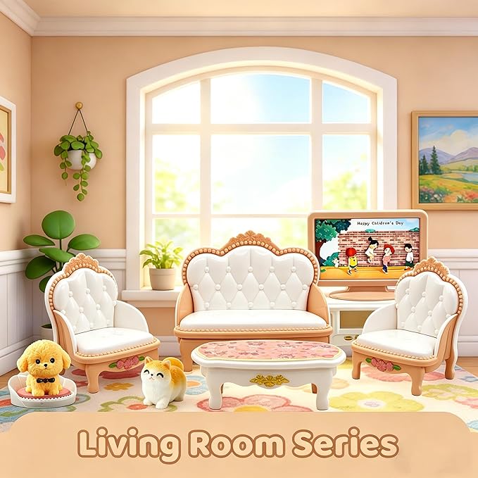 Doll House Furniture Accessories Four Major Series: Living Room, Bedroom, Bathroom, Kitchen Miniature Dollhouse Furniture Birthday (Style-C)