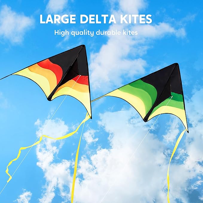 SYNCFUN 2 Packs Large Delta Kite Gradient Green and Yellow– Easy to Fly for Kids and Adults, Beach Kite with 328 ft String for Outdoor Games and Activities