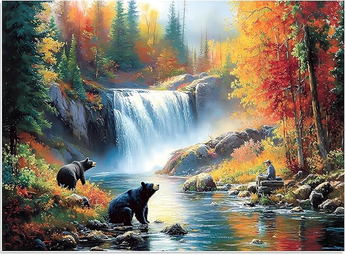 500 Piece Puzzle for Adults, Bear Fall Landscape Puzzle for Teen Adults,Recycled Paper Unique Fun Jigsaw Puzzle 500 Piece,Challenging Family Game Gift for Friends Men Women Seniors,20.5 * 15In