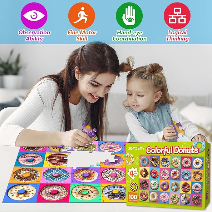 Puzzles for Kids Ages 6-8-10 Boys Girls, Colorful Donuts 100 Piece Puzzle Children Learning Educational Toys Gifts for 8-10 Years Old